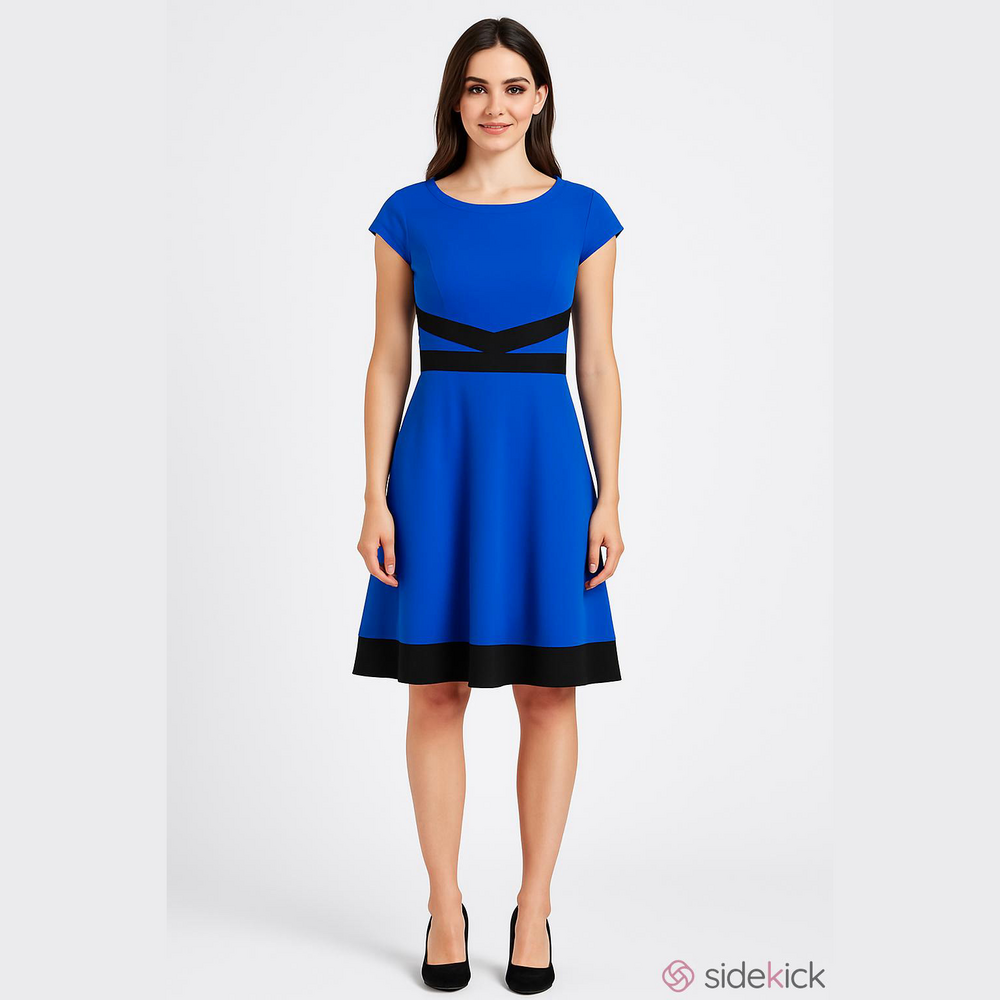 Karl Lagerfeld Paris Cobalt Blue/Black Midi Dress
